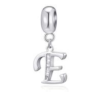 Lettre E charms initiale E alphabet pendentif perles, breloque letra en argent sterling 925 avec cz clair, ajustement bracelet de pâques pandora, cadeaux pour esposa/esposo/fiançailles