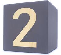 Lettre en bois cube, 5 x 5 cm, gris, chiffre 2