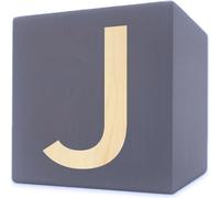 Lettre en bois cube, 5 x 5 cm, gris, lettre J