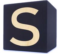 Lettre en bois cube, 5 x 5 cm, noir, lettre S