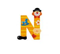 Lettre en bois décorative - SEVI - N - Motif clown - Hauteur 10 cm - Adhésif double-face