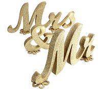 Lettre en Bois Mr & Mrs, Décorative Mariage, Signe à Paillettes Dorées Mr&Mrs pour Table de Mariage, Décoration d'intérieur Accessoire Photo Cadeau