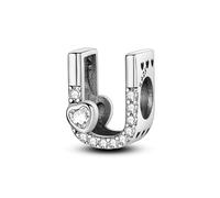 Lettre en u et breloque coeur, accessoire de bracelet à breloques en argent sterling 925, compatible avec le collier bracelet pandora, cadeau pour femme