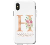 Lettre H initiale aquarelle rose poudré fleur rose Coque pour iPhone X/XS