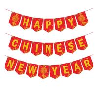 Lettre « Happy Chinese New Year » rouge et or en anglais avec fu et panneau floral pour l'année lunaire 2024 du festival du printemps 2024, bannière bilingue pour maison, bureau, club, bar, décoration