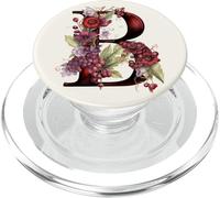 Lettre Initiale B Monogramme Marron Floral Blanc PopSockets PopGrip pour MagSafe