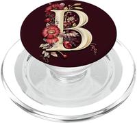 Lettre Initiale B Rouge Bordeaux Floral Fleurs Blanches PopSockets PopGrip pour MagSafe
