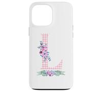 Lettre Initiale « L » pour Femme et Ruban Rose Vichy Floral Coque pour iPhone 13 Pro Max