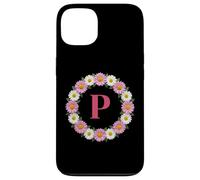 Lettre Initiale P - Couronne de Marguerites Roses et Blanches - Monogramme Coque pour iPhone 13