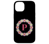 Lettre Initiale P - Couronne de Marguerites Roses et Blanches - Monogramme Coque pour iPhone 14