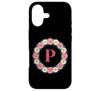 Lettre Initiale P - Couronne de Marguerites Roses et Blanches - Monogramme Coque pour iPhone 17