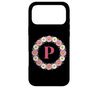 Lettre Initiale P - Couronne de Marguerites Roses et Blanches - Monogramme Coque pour iPhone 17 Pro Max