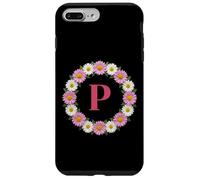 Lettre Initiale P - Couronne de Marguerites Roses et Blanches - Monogramme Coque pour iPhone 7 Plus/8 Plus
