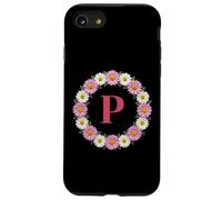 Lettre Initiale P - Couronne de Marguerites Roses et Blanches - Monogramme Coque pour iPhone SE (2020) / 7/8