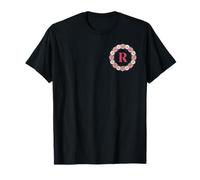 Lettre Initiale R Couronne de Marguerite Rose et Blanche Monogramme T-Shirt