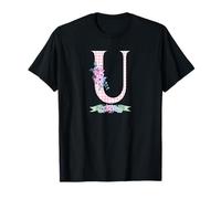 Lettre Initiale « U » pour Femme et Ruban Rose Vichy Floral T-Shirt