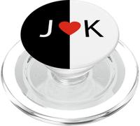 Lettre J Love K en Forme de cœur Noir et Blanc avec Monogramme PopSockets PopGrip pour MagSafe