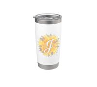 Lettre J Tournesol Nom Art Monogramme Floral Boho Esthétique Gobelet isotherme en acier inoxydable double paroi