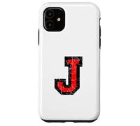 Lettre J (Vintage Noir et Rouge) J Coque pour iPhone 11