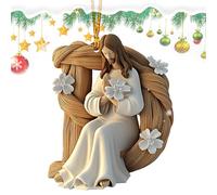 Lettre Jésus Acrylique Décoration 2D Ornement décoratif à suspendre | Décoration chrétienne Jésus pour sapin de Noël à suspendre - Crèche religieuse chrétienne de Pâques - Décoration de la maison