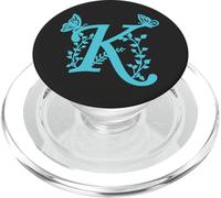 Lettre K avec Papillon et Initiale Noir et Bleu Sarcelle PopSockets PopGrip pour MagSafe