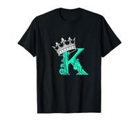 Lettre K Bleu Sarcelle Clair + Couronne Bleu Sarcelle Aqua T-Shirt