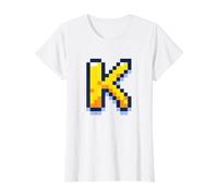 Lettre K Rétro 8 Bits Pixel Alphabet Initiale T-Shirt Graphique avec Valeur, Femme, Blanc, XL