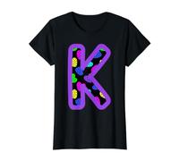 Lettre K Violet Monogramme cœur coloré Initiale T-Shirt Graphique avec Valeur, Femme, Noir, S