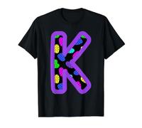 Lettre K Violet Monogramme cœur coloré Initiale T-Shirt Graphique avec Valeur, Homme, Noir, S