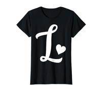 Lettre L Blanche Monogramme Initiale Minimaliste cœur Graphique T-Shirt Graphique avec Valeur, Femme, Noir, L