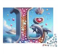 Lettre L Dauphin Puzzle 1000 Pièces Papier Puzzle pour Adultes Vue Ocean Jeu de Puzzle 1000 Pièces Déco Cadeau 52x38cm/1000pcs