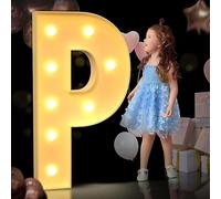 Lettre LED S Alphabet Up Signe pour La Maison Fête Anniversaire Mariage LED Lettre Lampe De Noël Maison Bar Décoration, P, 100CM