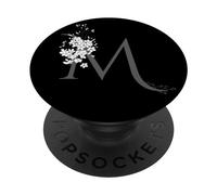 Lettre M Initiale Alphabet Monogramme Gris Blanc Floral PopSockets PopGrip Interchangeable