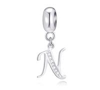 Lettre N charms initiale N alphabet pendentif perles, breloque letra en argent sterling 925 avec cz clair, s'adapte au bracelet à maillons de style pandora, cadeaux pour nana/nonna/niece