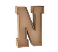 Lettre N décorative 3D en bois, 1 mètre de haut, couleur naturelle