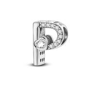 Lettre p et breloque coeur, accessoire de bracelet à breloques en argent sterling 925, compatible avec le collier bracelet pandora, cadeau pour femme