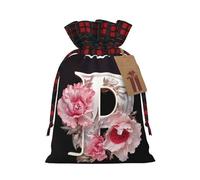 Lettre P faite de fleurs imprimé sac de vacances avec cordon de serrage 21,1 x 30 cm sac cadeau décoration de fête de Noël