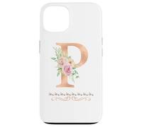 Lettre P initiale aquarelle rose poudré fleur rose Coque pour iPhone 13