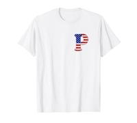 Lettre P prénom Monogramme Initiale USA Drapeau américain imprimé T-Shirt Graphique avec Valeur, Homme, Blanc, XL