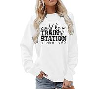 Lettre pourrait être une gare son Art Day Print Sweat à col rond à manches longues, Blanc., L