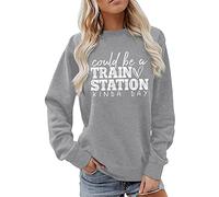 Lettre pourrait être une gare son Art Day Print Sweat à col rond à manches longues, gris, M