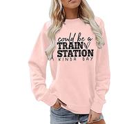 Lettre pourrait être une gare son Art Day Print Sweat à col rond à manches longues, Rose, L