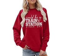 Lettre pourrait être une gare son Art Day Print Sweat à col rond à manches longues, rouge, L
