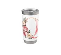 Lettre Q Lettre Q Initiale Lettre de l'alphabet Lettre Q Fleurs Rose Gobelet isotherme en acier inoxydable double paroi