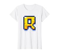 Lettre R 8 Bits Pixel Alphabet Initiale T-Shirt Graphique avec Valeur, Femme, Blanc, XS