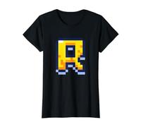 Lettre R 8 Bits Pixel Alphabet Initiale T-Shirt Graphique avec Valeur, Femme, Noir, L