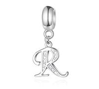 Lettre R charms initiale R alphabet pendentif perles, breloque letra en argent sterling 925 avec cz clair, pour collier bracelet pandora femme, cadeaux pour couple/fille/retraite