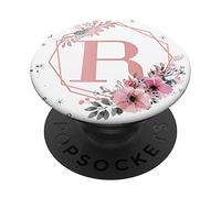 Lettre R Initiale Fleur rose PopSockets PopGrip - Support et Grip pour Smartphone/Tablette avec un Top Interchangeable
