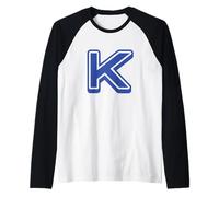 Lettre rétro en Gras Bleu - K - Contour - Alphabet Manche Raglan