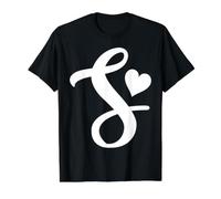 Lettre S Blanche Monogramme Initiale Minimaliste cœur Graphique T-Shirt Graphique avec Valeur, Homme, Noir, M